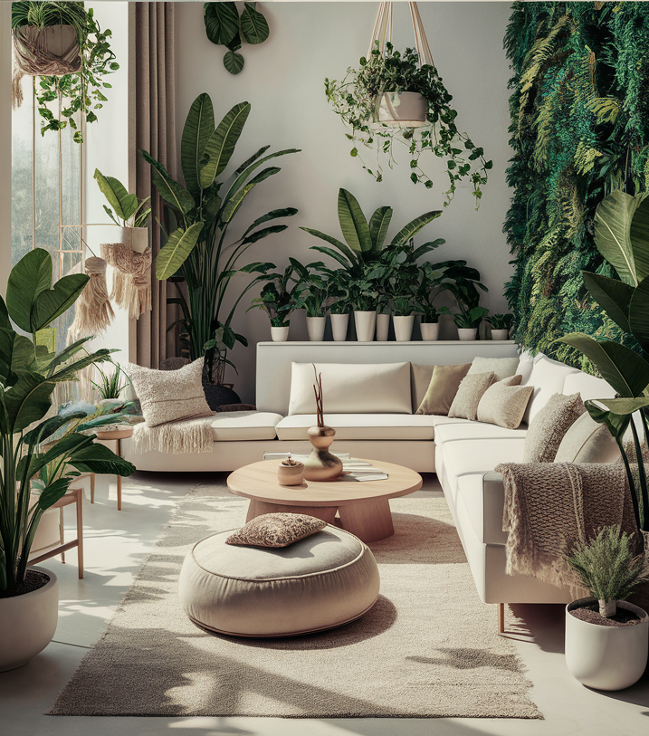 Trendy living room with plants