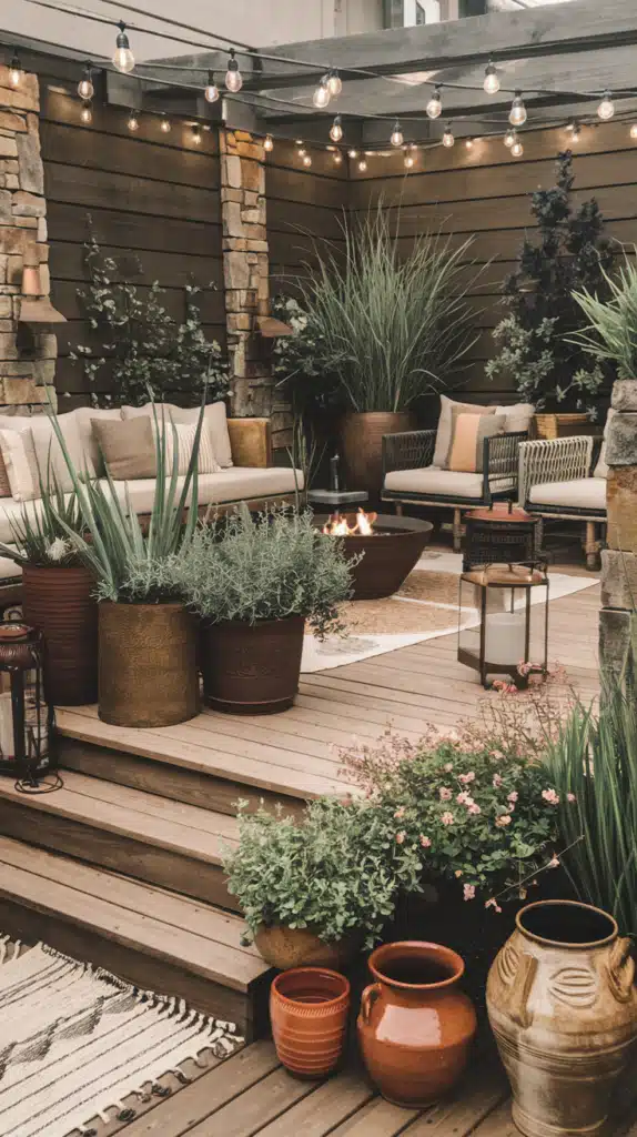 rustic patio with modern aesthetics