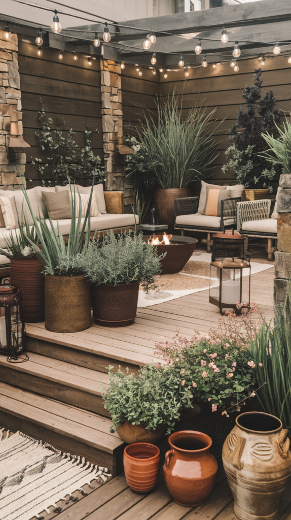 wooden outdoor living space with summer patio